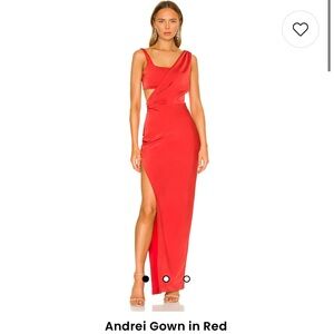 NBD Andrei Gown in Red long dress side slit cut out dry cleaned